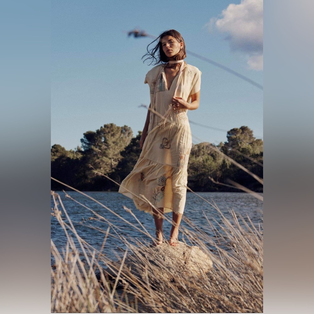 Zara Limited Edition Embroidered Dress Vanilla Color - Picture 7 of 13
